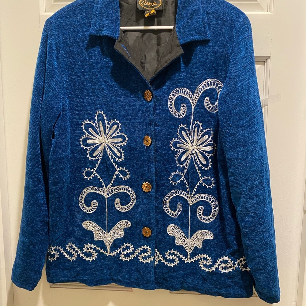 Vintage Blue Jacket with White Embroidery